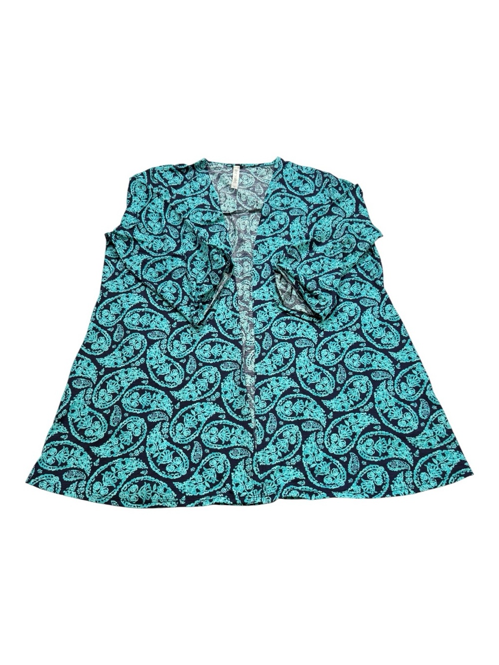 Dear Scarlett Paisley Open Front Cardigan XL Turquoise & Navy